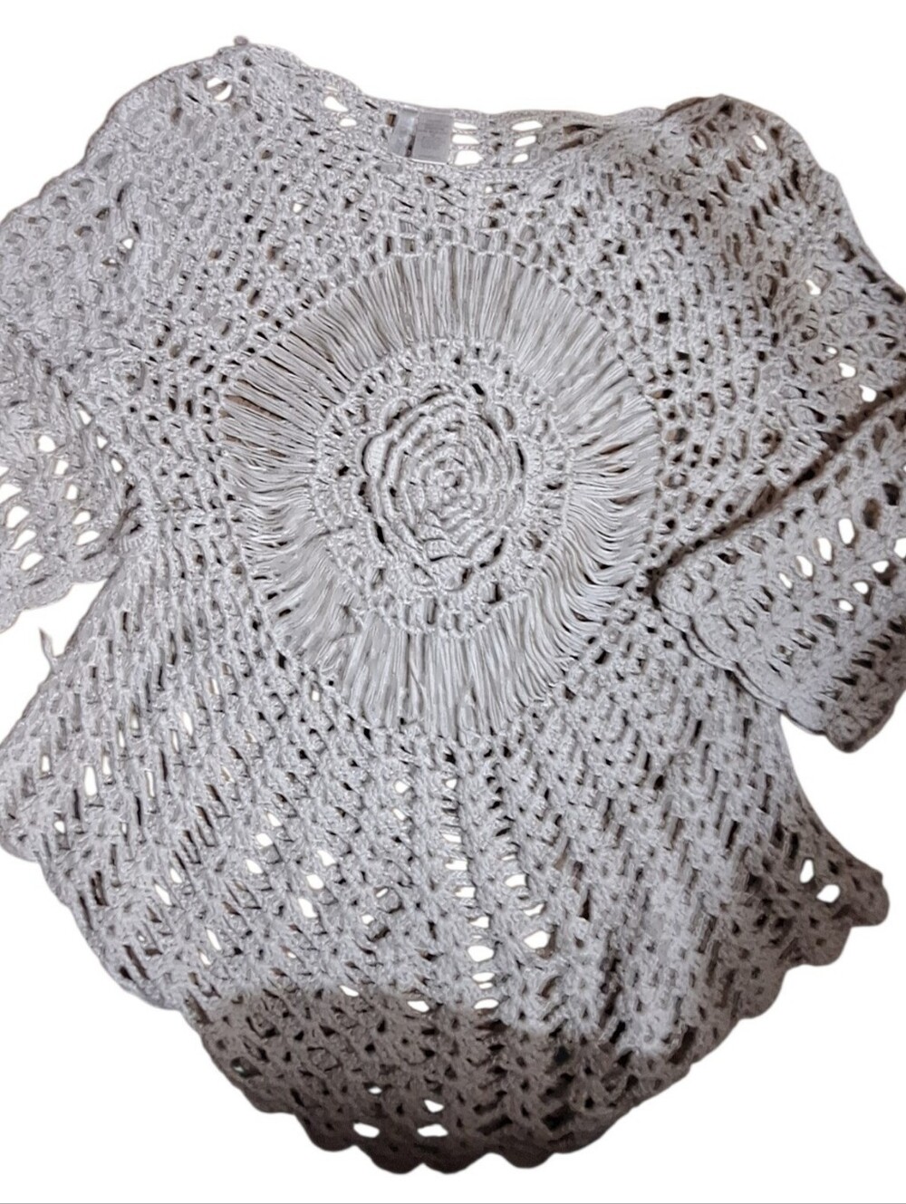Anthropologie Forgotten Grace Top Fairy Over Crochet Hippie Cottagecore Beige L